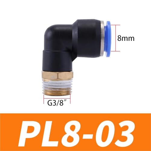 Conector rápido neumático PL8-03 con tratamiento anticorrosión y codo de rosca 3/8 3