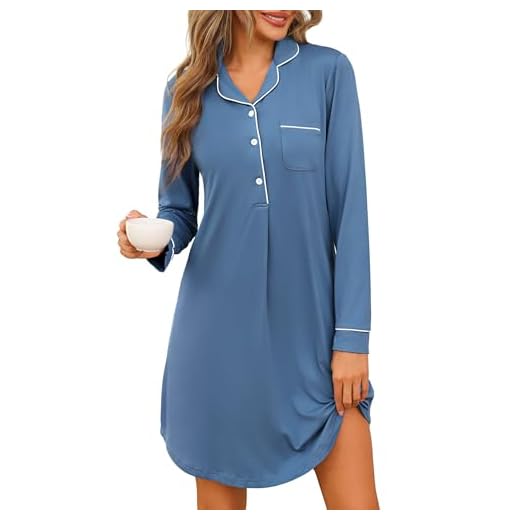 Jahetuul Nachthemd Damen Schlafshirt Langarm V-Ausschnitt Nachthemden für Damen Baumwolle Nachtwäsche Sleepshirt Nachtkleid mit Knopfleiste