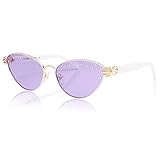 SOJOS Acetate Cat Eye Sunglasses for Women with Rhinestones & Pearls, UV400 Protection Vintage Designer Sun Glasses, Darling, Gold Frame & Purple Lens