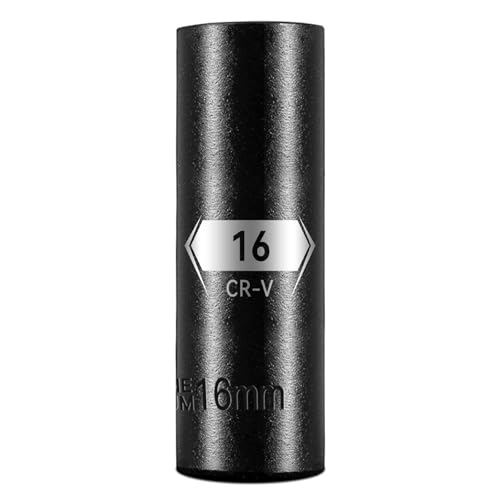 Image of BLACKROBOT 1 /2 Inch Drive 6-Point Deep Socket, 16mm Deep Impact Socket, CR-V Steel