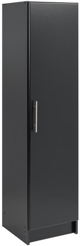 Pemberly Row Narrow Wood Storage Cabinet, 16" W x 65" H x 16" D, Black Laminate Finish, 2 Adjustable Shelves, Durable MDF Construction, Stylish Metal Handle, Garage or Utility Room Organizer Cabinet