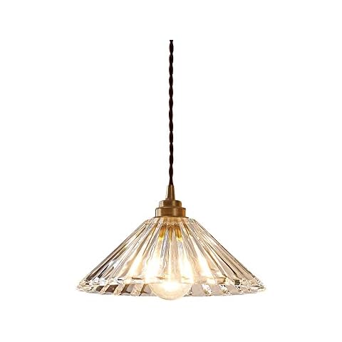 WFZRXFC American Retro Industrial Style Small Hanging Lights Striped Glass Shade Indoor Suspension Lighting Gold Single Head E27 Pendant Lighting Suspended Wire Adjustable Home Decor Lighting Cover