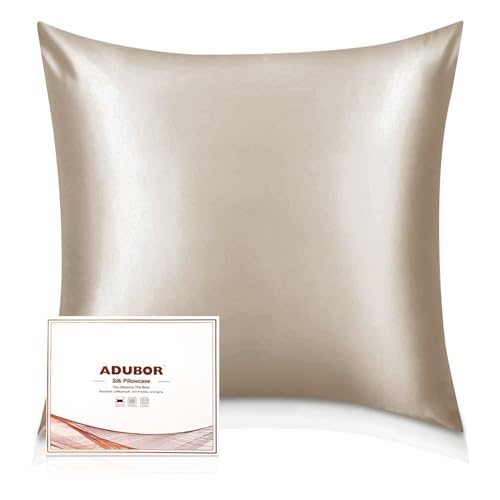 Adubor 100% Seidenkissenbezug 80x80 cm für Haar und Haut Beide Seiten Natürliche Kissenbezug Seide 23 Momme Seide Fadenzahl 900 (Beige 1 Stück)