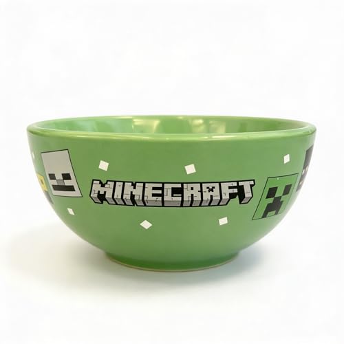 HOX Minecraft Ceramic Kids Breakfast Cereal Bowl | Deep Bowl for Cereals, Ice Cream, Noodles & More Gift for Minecraft Gamers | Officially Licensed Merchandise, Green