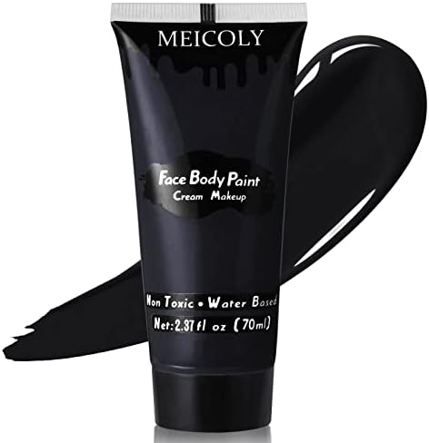 MEICOLY Black Cream Face Body Paint, 2.37Oz Large Tube Water Based Clown Black Makeup,Full Body Paint for Adults and Children,Halloween SFX Special Effects Joker Zombie Vampire Skeleton Cosplay,Black