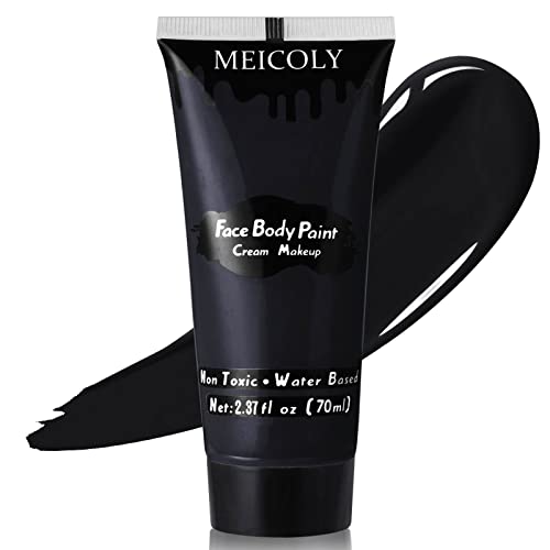 MEICOLY Black Cream Face Body Paint, 2.37Oz Large Tube Water Based Clown Black Makeup,Body Paint for Adults and Kids,Halloween SFX Skull Joker Zombie Vampire Skeleton Goth Spider Cosplay Makeup