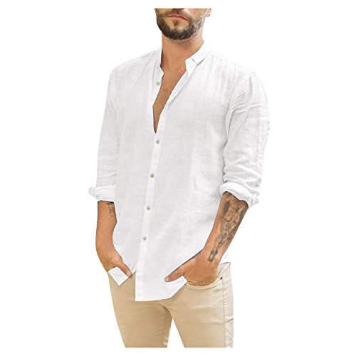 Générique Chemise Homme Lin de Coton T Shirt Ete Col V Cordon Décontracté Chemise de Plage Chemise Lin Manches Courtes, Blanc, XL, (NSYWBZBshirt44688)