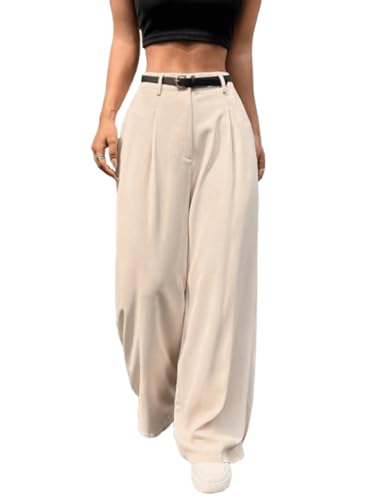 Image of Aahwan Women's Loose High Rise Solid High Waist Korean Pleated Wide Leg Trouser