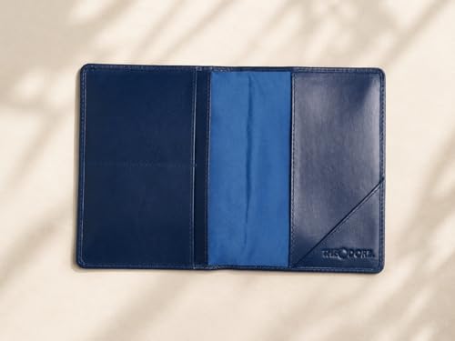Theodore Porte-passeport en cuir, bleu, Pliable et compact – vue 7