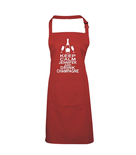 Edward Sinclair pour Femmes personnalisé Keep Calm (Nom) et Drink Champagne avec imprimé Blanc Cuisson/Plaque à pâtisserie/Tablier, Red, Taille Unique