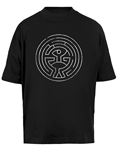 T-Shirt Ample Manches Courtes Labyrinthe Noir Confort