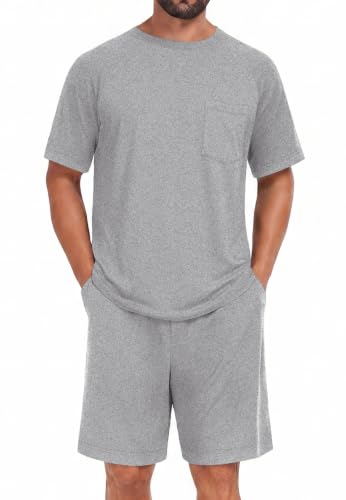 Image of Mens Pajamas Set Lightweight Summer Pjs Sleepwear Soft Comfy Short Sleeve Loungewear With Pocket (S-4X)