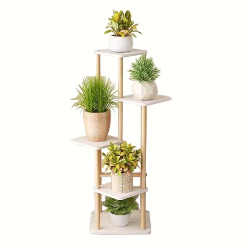 SRHIMEOS Estanteria para Plantas De Madera 5 Niveles, Estantería Decorativa para Macetas, Soporte para Plantas Exterior Interior Jardín, Estante Vertical para Esquina, Escalera para Flores