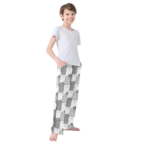 Boys' Pants Cartoon Cat Gray Long Bottoms Jogger Pants Elastic Waist Trousers with Pockets S-XL4