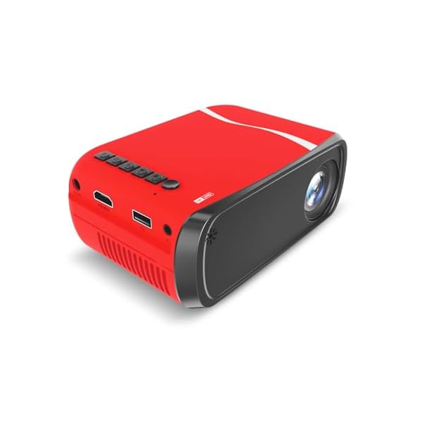 Mini Projector with Wifi Portable Projector Support 1080P 170″ Mini HD Movie Projector, Outdoor Projector Compatible with Phone/ Tablet/ Laptop/ TV Stick/ PS4/ HDMI/USB – Red Black