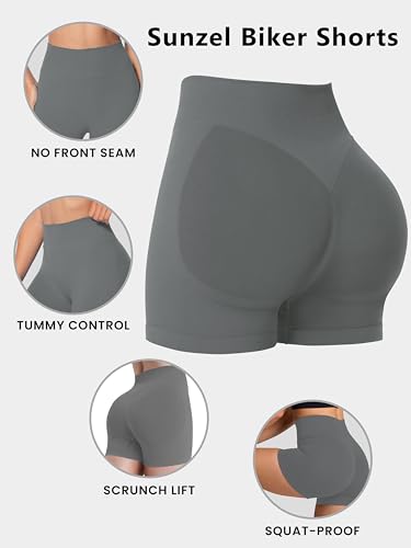 Image of Sunzel Women's Seamless Scrunch Butt Biker Shorts - High Waisted Booty Lifting Workout Yoga Gym Shorts with Tummy Control