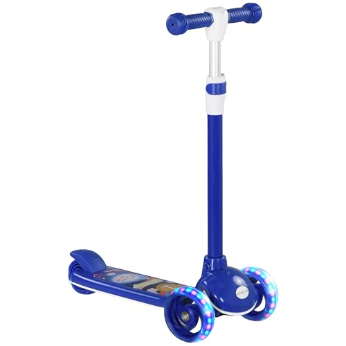 AIYAPLAY Scooter para crianças de 2 a 6 anos skate infantil skate com 3 rodas luzes LED altura ajustável carga 25 kg 52 x 29 x 63 - 76 cm azul