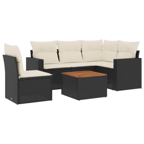 vidaXL Set de Sofás de Jardín y Cojines 6 pzas, Asientos con Respaldos, Sofás Modulares, Muebles para Patio Terraza, Ratán Sintético Negro