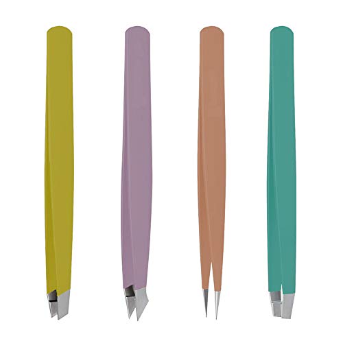Tweezers Set 4-PACK, Precision Stainless Steel Eyebrow Tweezers Slant Tip and Pointed Tweezers for Eyebrows Ingrown Hair Facial Hair Splinter Blackhead and Tick Remover for Women & Men