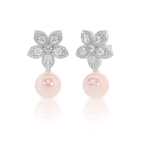 Image of 925 Sterling Silver Pearl Earrings for Women | Sterling Silver Pearl Stud Earrings | Hypoallergenic Rhodium Plated Anti-Tarnish Lightweight Daily Wear Jewellery | Office Wear | Gift for Wife, Girlfriend, Mother, Sister | Birthday, Anniversary, Rakhi