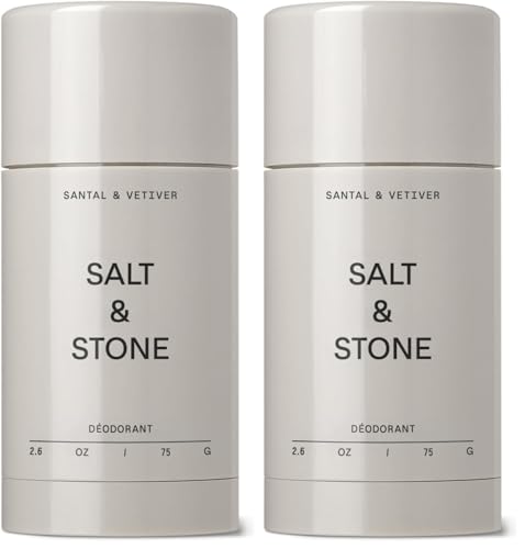 Image of Salt & Stone Aluminum Free Deodorant | Extra Strength 48 Hour Protection for Women & Men | Made with Seaweed Extracts, Niacinamide & Prebiotics | Santal & Vetiver | Pack of 2