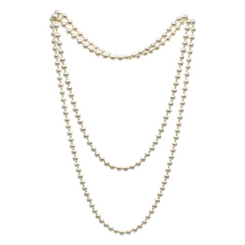 CIOOU Women's Simulated Pearl Strands Necklace Long Pearl Necklace 1920s Retro Flapper Necklace 60 Inches (White Pearl Necklace)