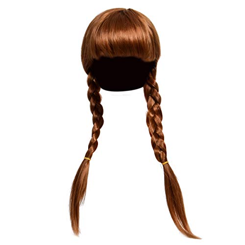 COSJP Adult Girls Brown Cosplay Wig Halloween Costume Party Wigs Braid Princess Wig with Hairnet
