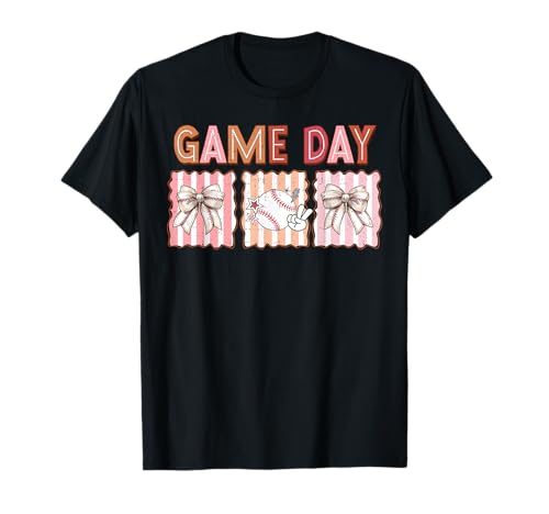 Groovy Game Day Baseball Cute Coquette Bow Women Girls T-Shirt