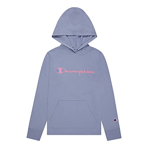 Champion Boys Long Sleeve Classic Hooded Tee Shirt Kids Clothes (Large, Wildflower Blue)