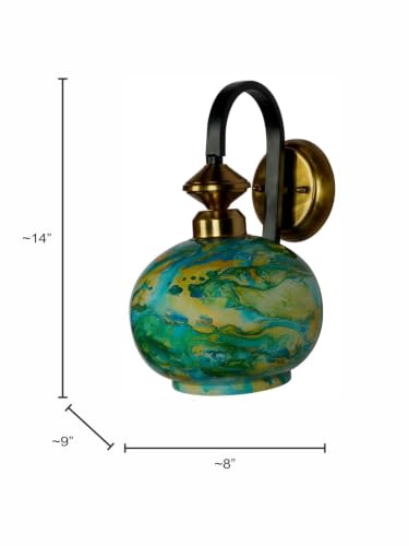Image of HL Home Lighting Black Gold Finish Steel Single Wall Lamp with Green Marble Glass Globe