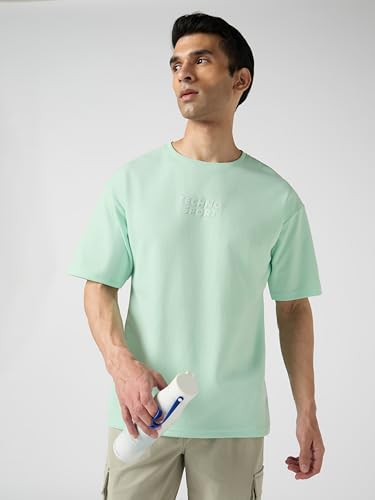 Image of TECHNOSPORT Men Printed Oversized Round Neck T-Shirt with COTFLEX, Dry Fit Sports Tee, Oversized Activewear T-Shirt for Gym, Running, Sports & Casual Wear