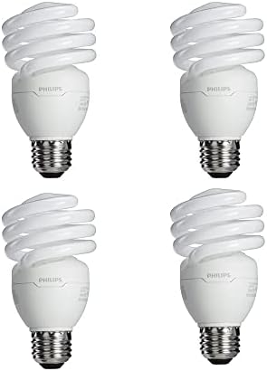 PHILIPS LED 433557 Energy Saver Compact Fluorescent T2 Twister (A21 Replacement) Household Light Bulb: 6500-Kelvin, 23-Watt (100-Watt Equivalent), E26 Medium Screw Base, Daylight Deluxe, 4-Pack