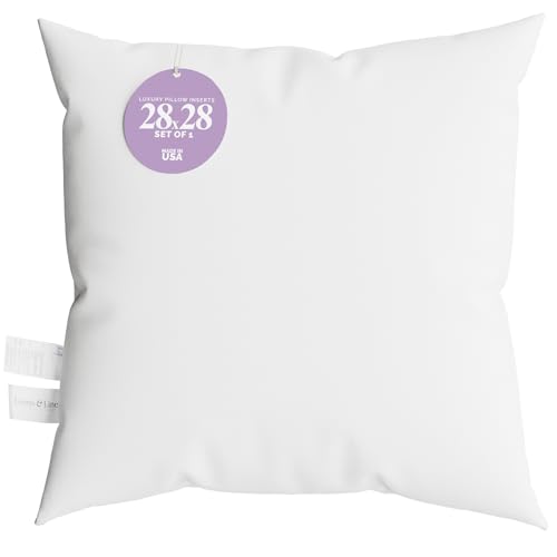 Throw Pillow Insert 28 x 28 Pillow Insert Euro Sham Insert with Hypoallergenic White Throw Pillow - Made in USA Throw Pillow Inserts by Looms and Linens Euro Pillows 28x28