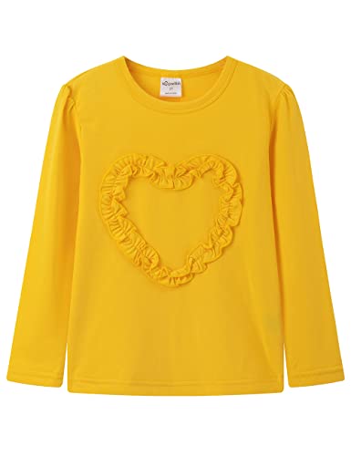 Image of Noomelfish Girls Ruffle Heart T-Shirts Cute Long Sleeve Tee Tops (4-12 Years)