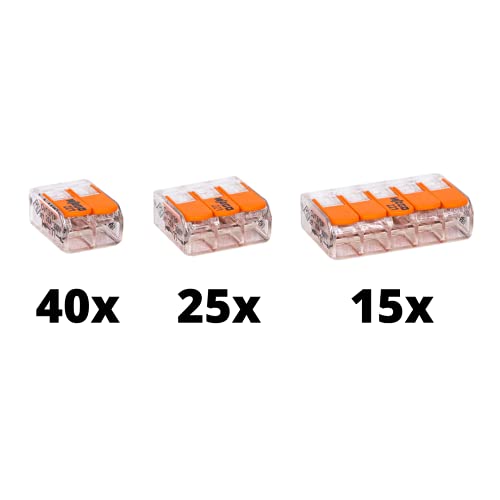 Wago 80 Pcs 221 Series Lever-Nuts Wire Connectors, Assortment With Case, Includes (40X) 221-412, (25X) 221-413, (15X) 221-415, Compact Splicing Wire Connectors #TOP1