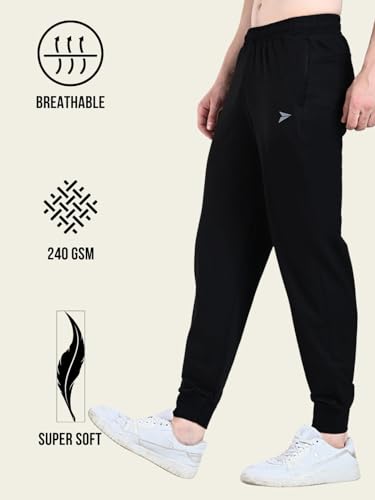 Image of FITINC Soft Cotton Joggers for Men | Regular Fit Summer Jogger for Gym, Running, Walking, Training with Zipper Pockets & Cuffed Ankles for Casual Outings