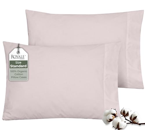 Image of ROYALE LINENS 100% Organic Cotton Percale Pillowcases Set of 2 - Standard Size Percale Pillowcase - Standard Set of 2 Pillow Cover - Breathable, Cool & Crisp Pillow Cases (20 inchx26 inch, Lavender)