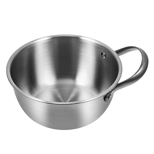Luxshiny Stainless Steel Mixing Basin with Handle Portable Noodle Pot for Cooking Soup and Salad Compatible with All Stove Types Non- Cleaning for Home Use