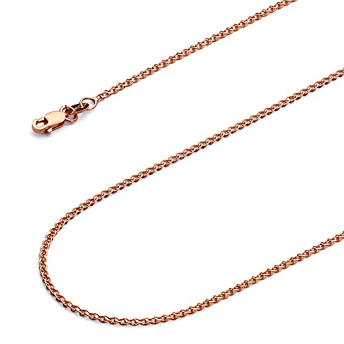 Wellingsale 14K Solid Rose Gold 1.5mm Open Wheat Chain with Lobster Claw Clasp - 22