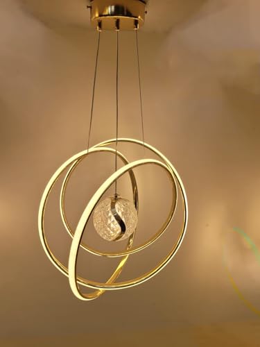 Image of Modern Premium Loop Curved LED Stylish Gold Finish with 3 Different Color Mode (Warm White, Cool White, Neutral White) Chandelier with Height Adjustable Hanging for Bedroom, Living, Dining,