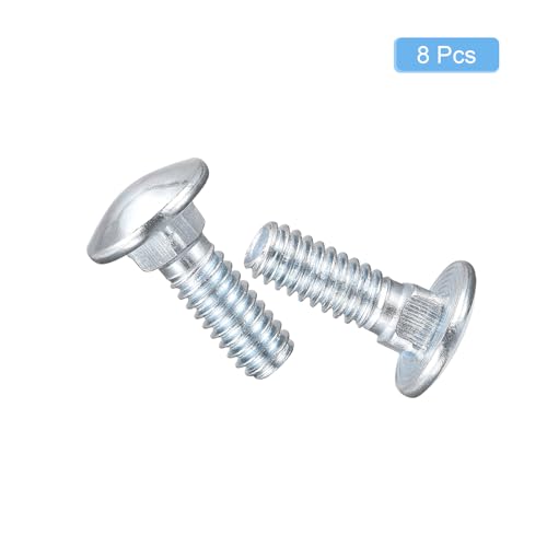 Image of uxcell 1 /2-13x1 Carriage Bolt, 8pcs Round Head Square Neck Screws, Carbon Steel Zinc Plated, Fully Threaded, Silver