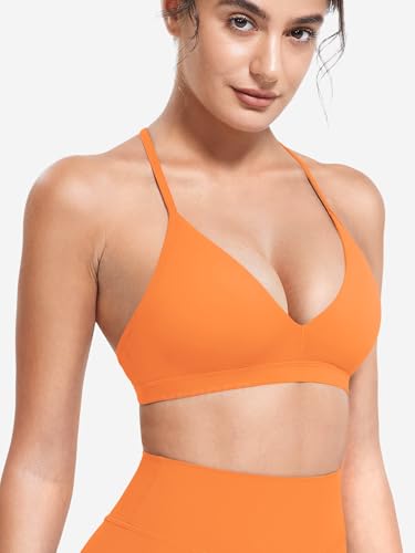 Image of YEOREO CoreFlex Sports Bras for Women Strappy Padded Halter Open Back Light Impact Deep V Neck Yoga Workout Gym Tops