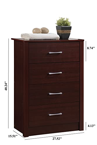 Hodedah 4-Drawer Chest Dresser, 40.3 In. H X 27.5 In. W X 15.5 In. D, Mahogany #TOP2