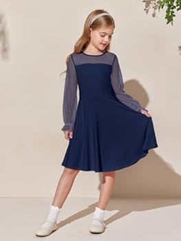 Haloumoning Meisjesjurk Ronde Hals Lange Mouwen Jurken Kinderen Effen A-lijn Vrijetijdsjurk Herfst Winter Basic Midijurk 5-14 Jaar, zwart, 9-10 Jaar