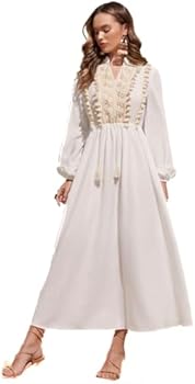 SHEIN dress Elegant Bohemian Maxi white Dress for Women – Long Sleeve,  Embroidered, V-Neck, White Flowing Dress, white dress, for party, daily  outing, size (L): Buy Online at Best Price in Egypt -