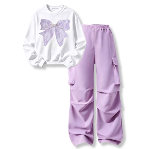 Image of Girls Clothes 2 Piece Hoodie Sweatshirt + Cargo Pants Fall Winter Outfits for Teen Tween Girls 7-14 Years