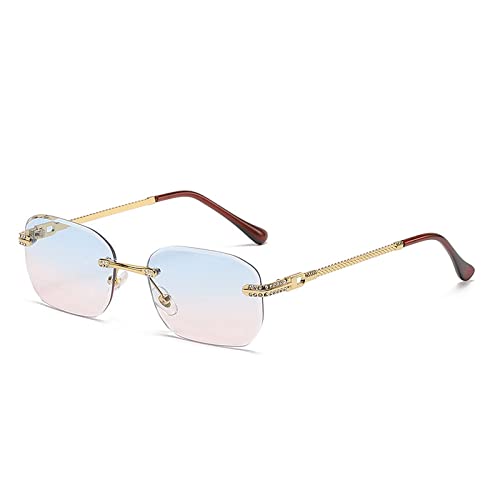 Lunettes de soleil pour femmes et hommes sans cadre carrées bleues en taille unique