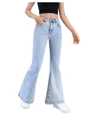 Floerns Girl's Cute Bowknot Embroidery Jeans Kids Flare Leg Denim Pants