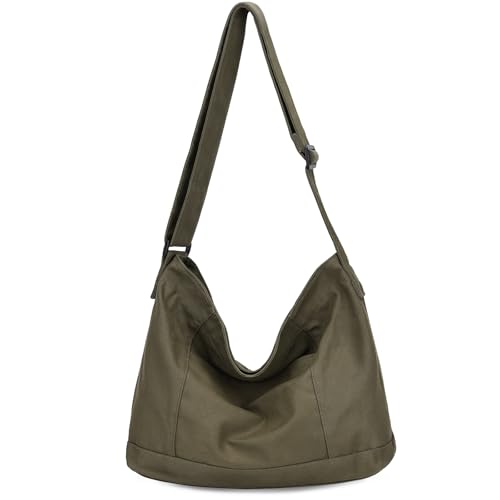 VASCHY Bolsa Bandolera de Lona, Bolso de Hombro Grande para Hombre Mujer Bolso Crossbody Casual Bolso Tela Ligera Bolso Cruzado Mensajero para Escuela Viaje Trabaja, Verde