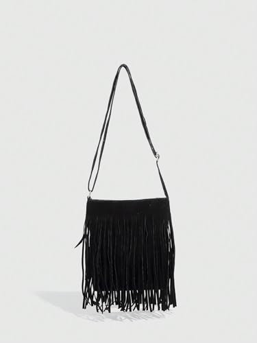 Image of Floerns Women's Fringe Faux Suede Crossbody Bag Tassel Bucket Bag Western Shoulder Bags